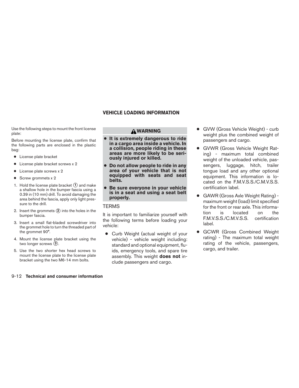 Vehicle loading information -12, Terms -12 | NISSAN 2012 Versa Hatchback - Owner's Manual User Manual | Page 303 / 320