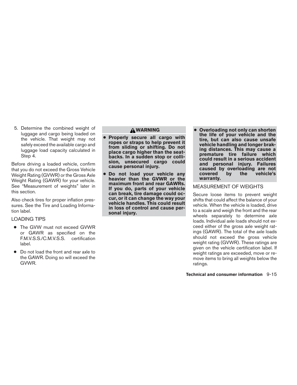 Loading tips -15 measurement of weights -15 | NISSAN 2012 Versa Hatchback - Owner's Manual User Manual | Page 306 / 320