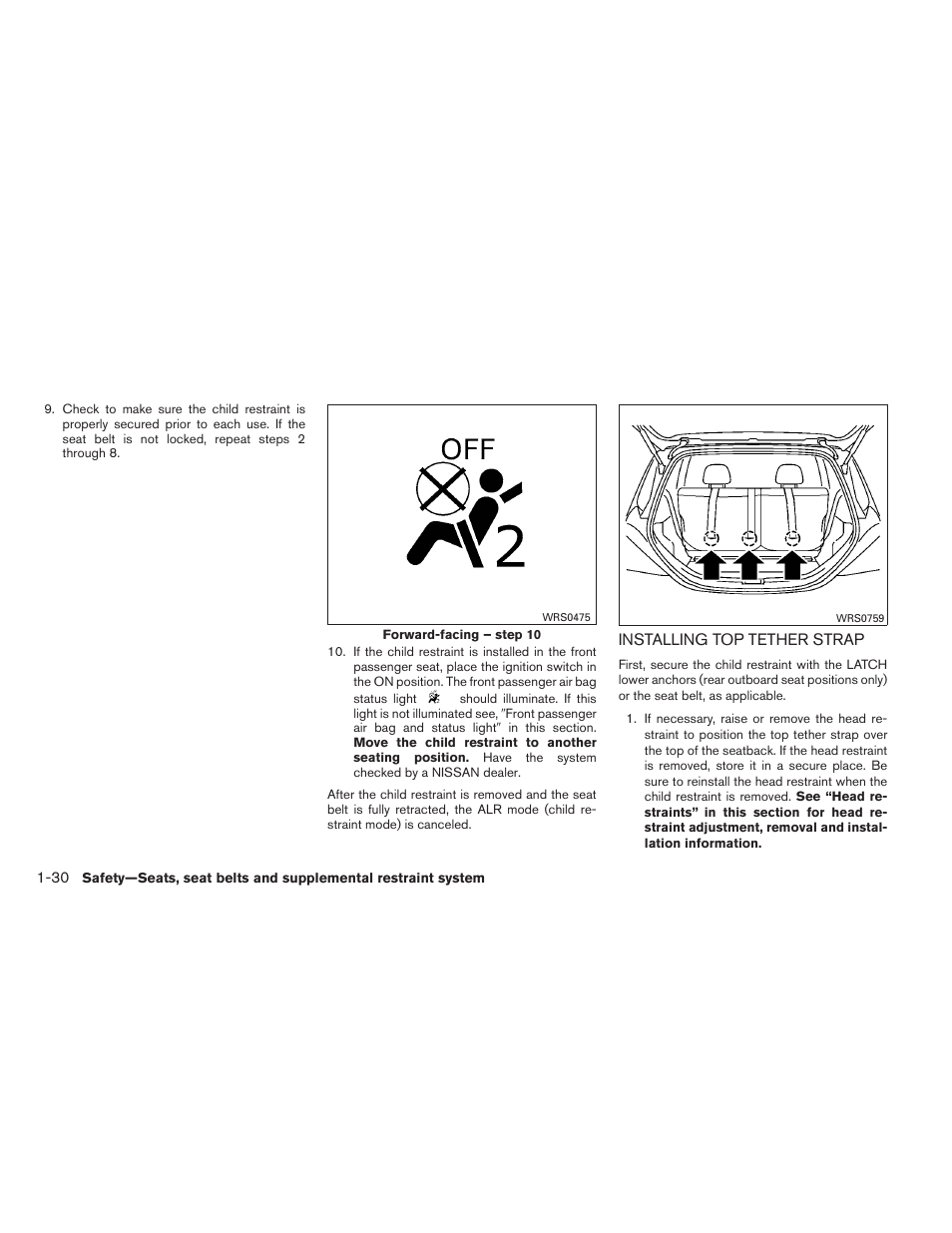 Installing top tether strap -30 | NISSAN 2012 Versa Hatchback - Owner's Manual User Manual | Page 47 / 320