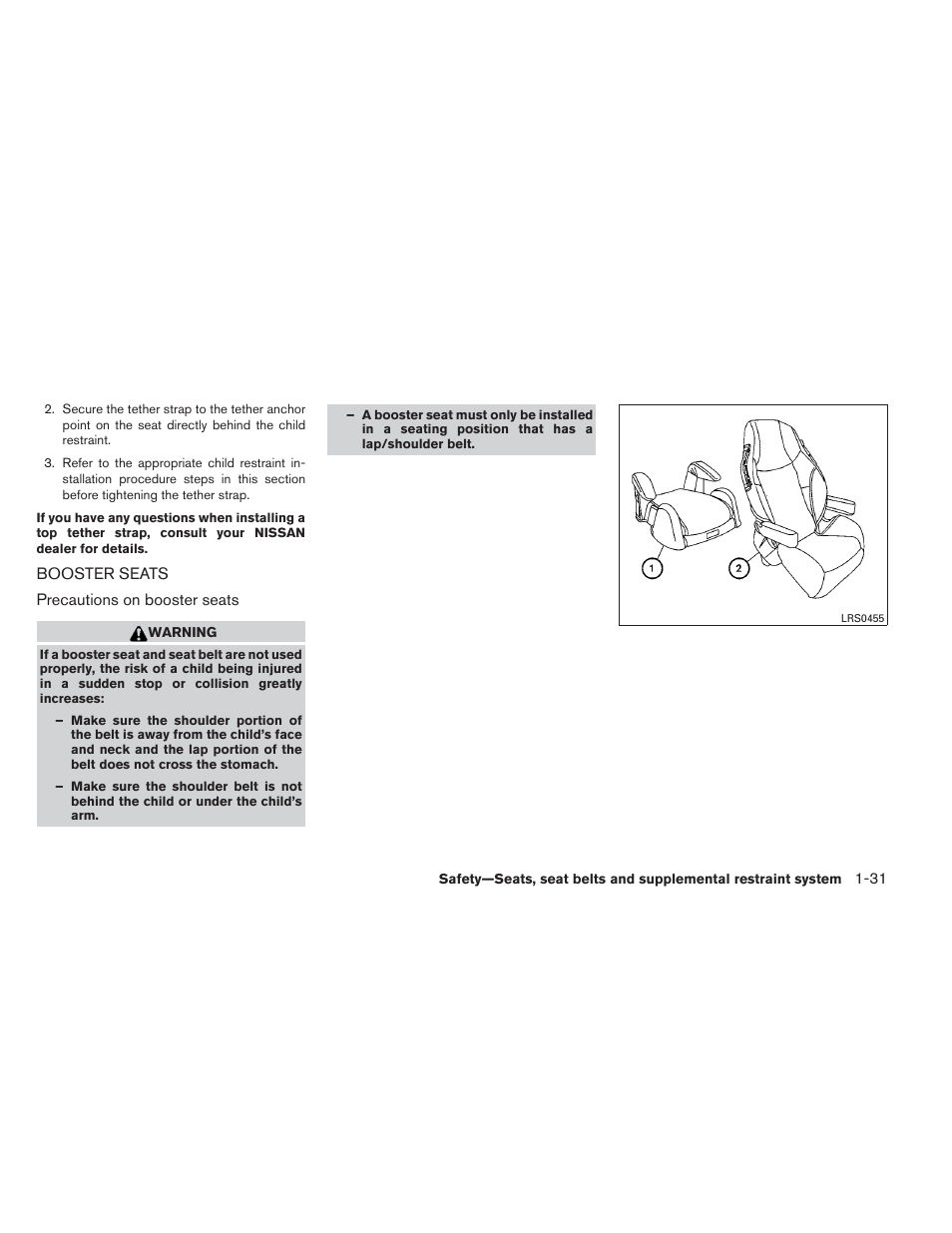 Booster seats -31 | NISSAN 2012 Versa Hatchback - Owner's Manual User Manual | Page 48 / 320
