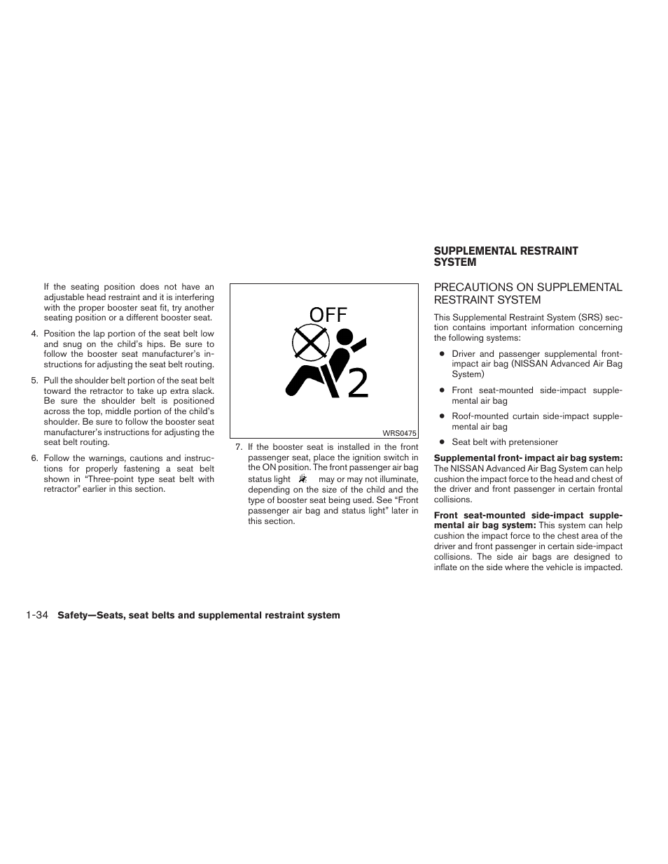 Supplemental restraint system -34, Precautions on supplemental restraint system -34 | NISSAN 2012 Versa Hatchback - Owner's Manual User Manual | Page 51 / 320