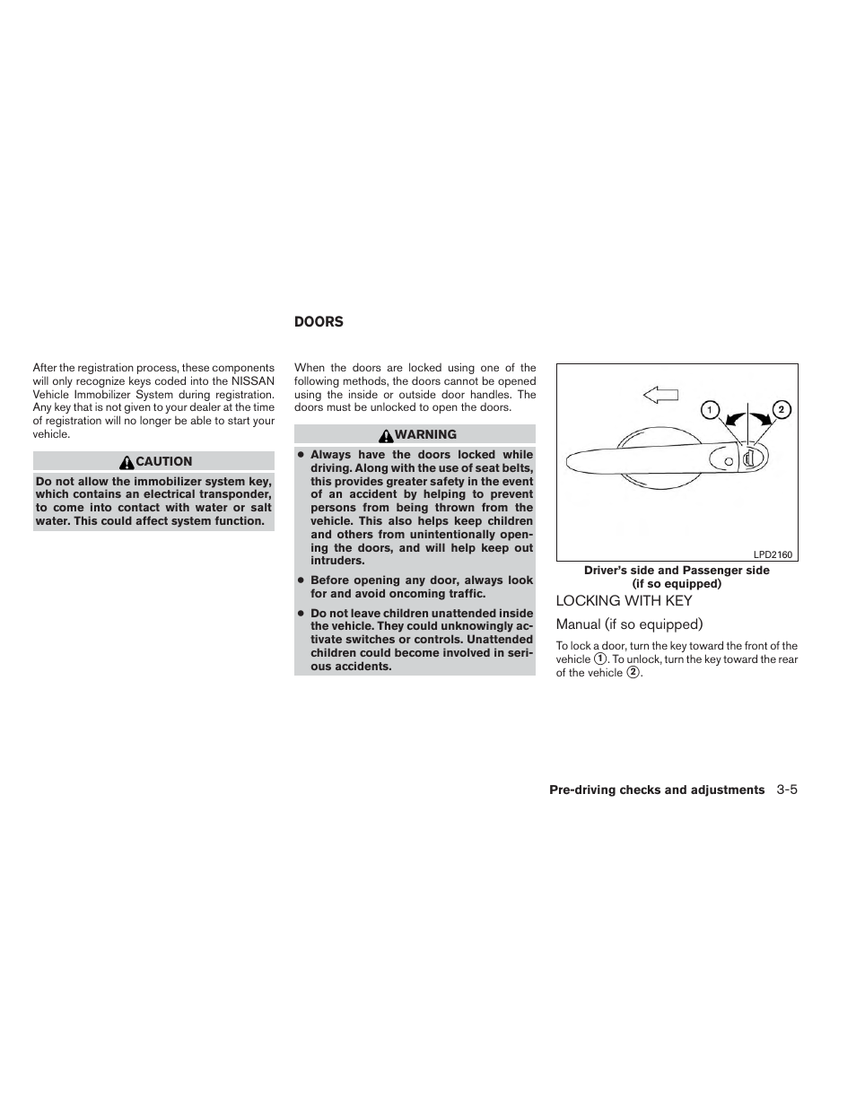 Doors -5, Locking with key -5 | NISSAN 2014 Versa Note - Owner's Manual User Manual | Page 116 / 372