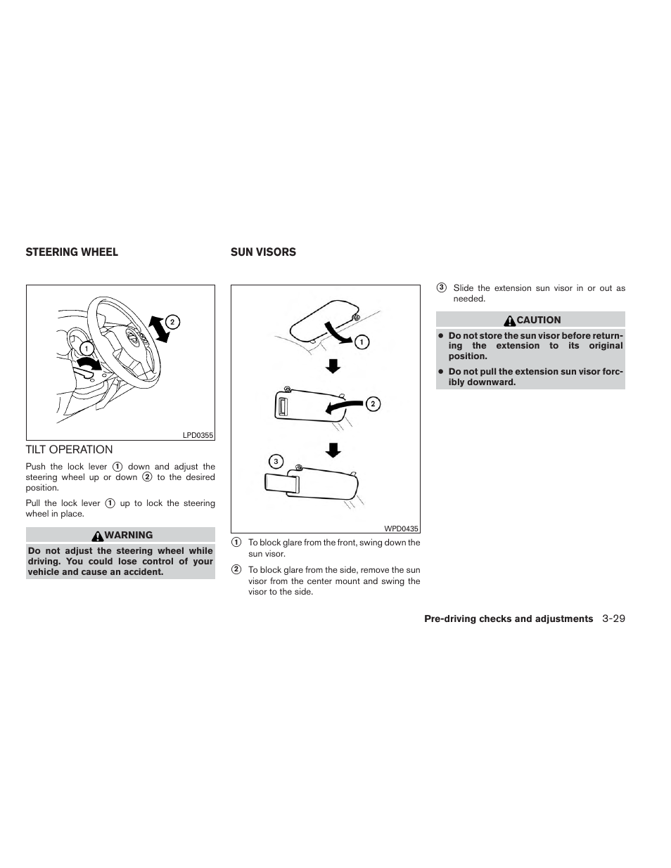 Steering wheel -29, Tilt operation -29, Sun visors -29 | NISSAN 2014 Versa Note - Owner's Manual User Manual | Page 140 / 372