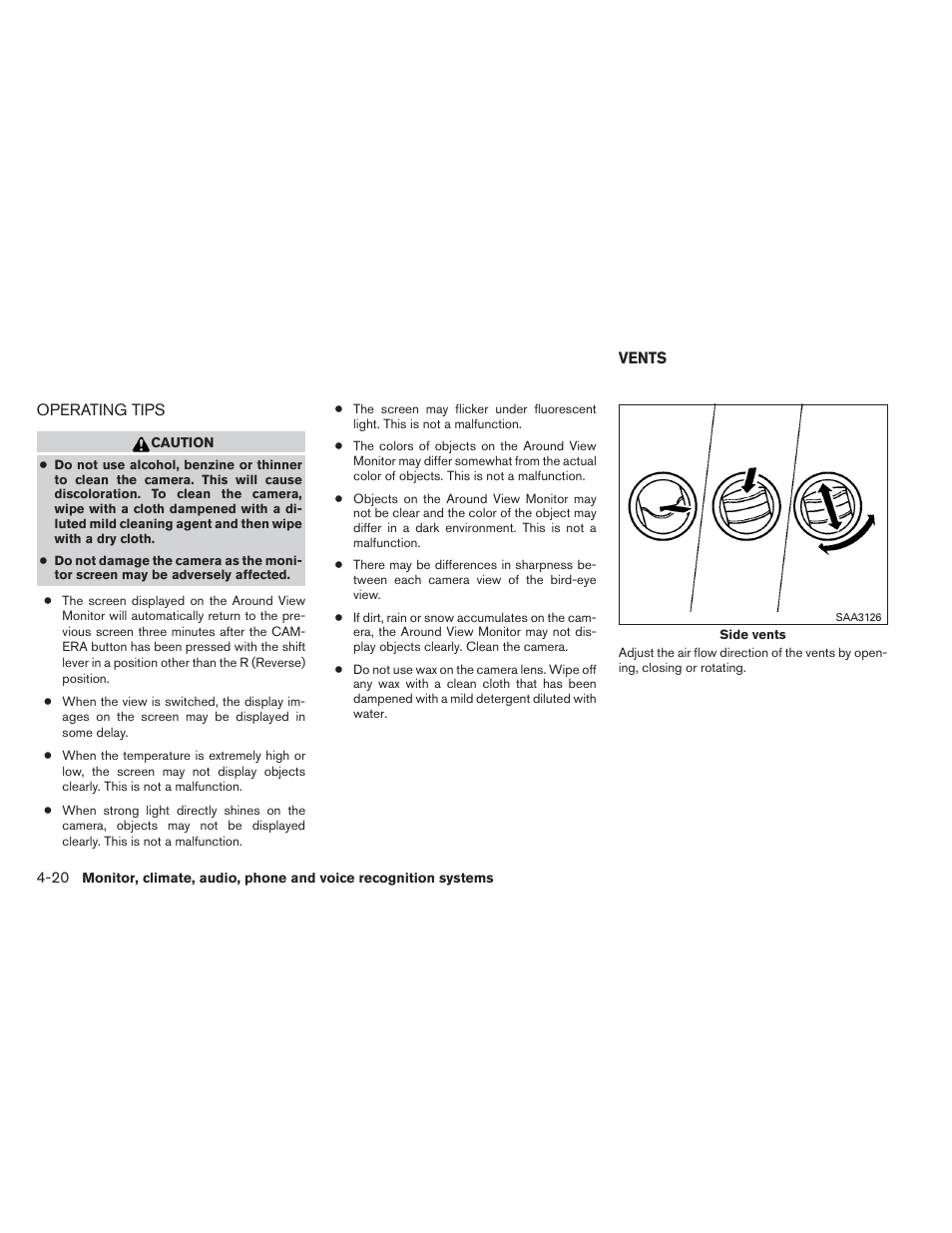 Operating tips -20, Vents -20 | NISSAN 2014 Versa Note - Owner's Manual User Manual | Page 163 / 372