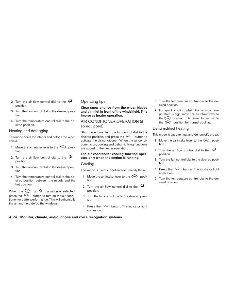 Air conditioner operation (if so equipped) -24 | NISSAN 2014 Versa Note - Owner's Manual User Manual | Page 167 / 372