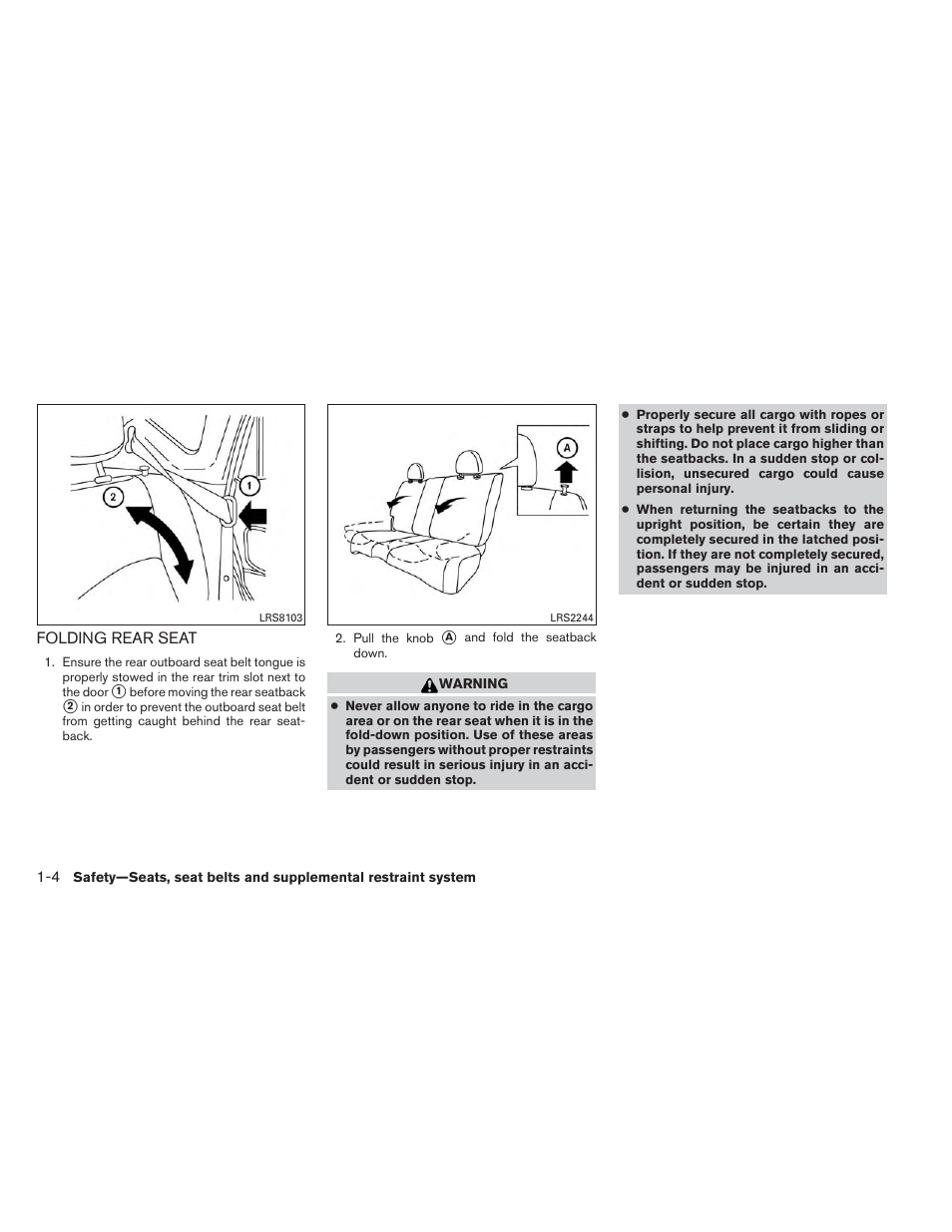 Folding rear seat -4 | NISSAN 2014 Versa Note - Owner's Manual User Manual | Page 21 / 372