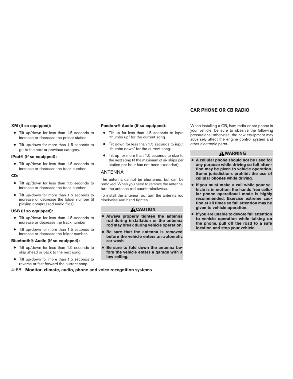 Antenna -68, Car phone or cb radio -68 | NISSAN 2014 Versa Note - Owner's Manual User Manual | Page 211 / 372