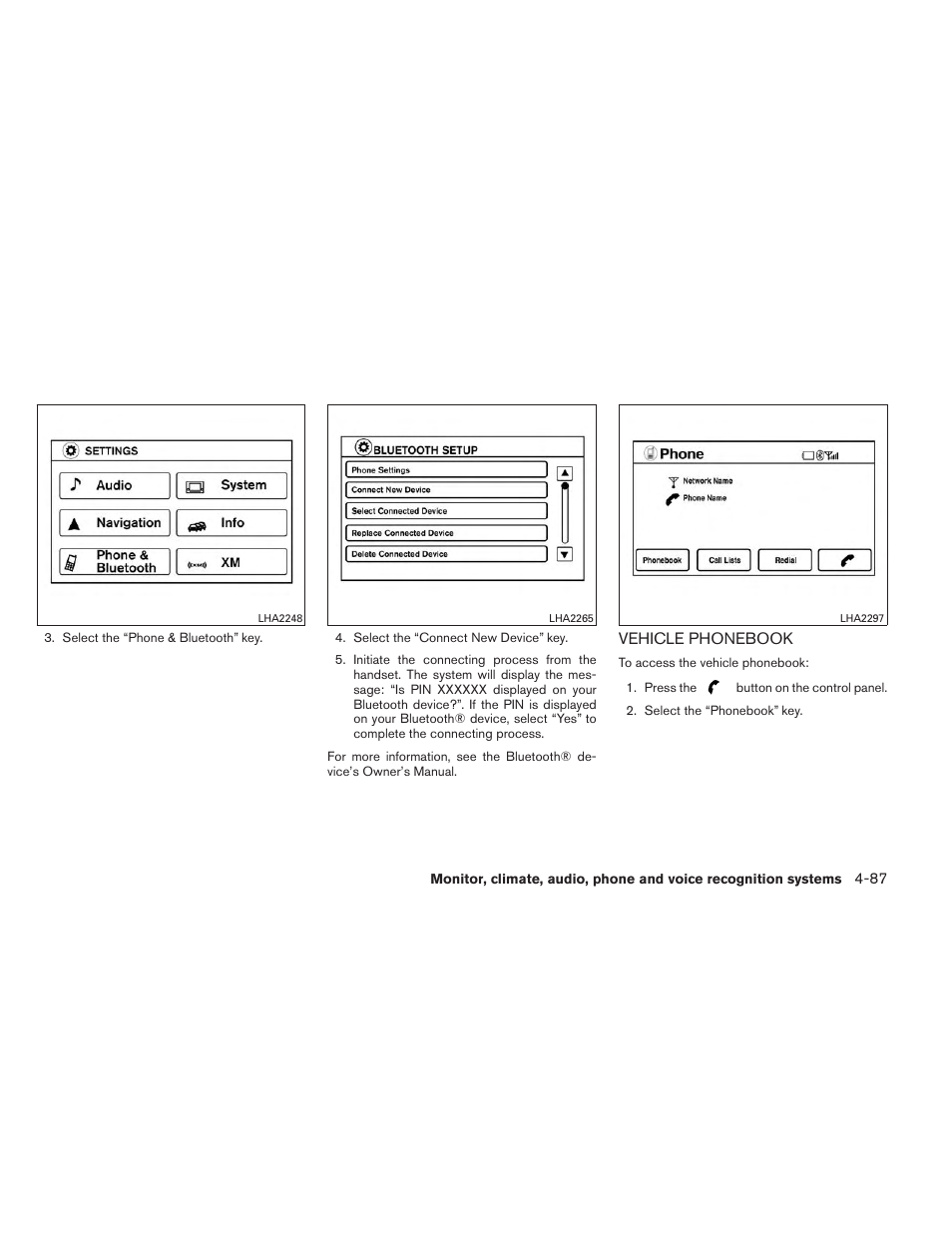 Vehicle phonebook -87 | NISSAN 2014 Versa Note - Owner's Manual User Manual | Page 230 / 372