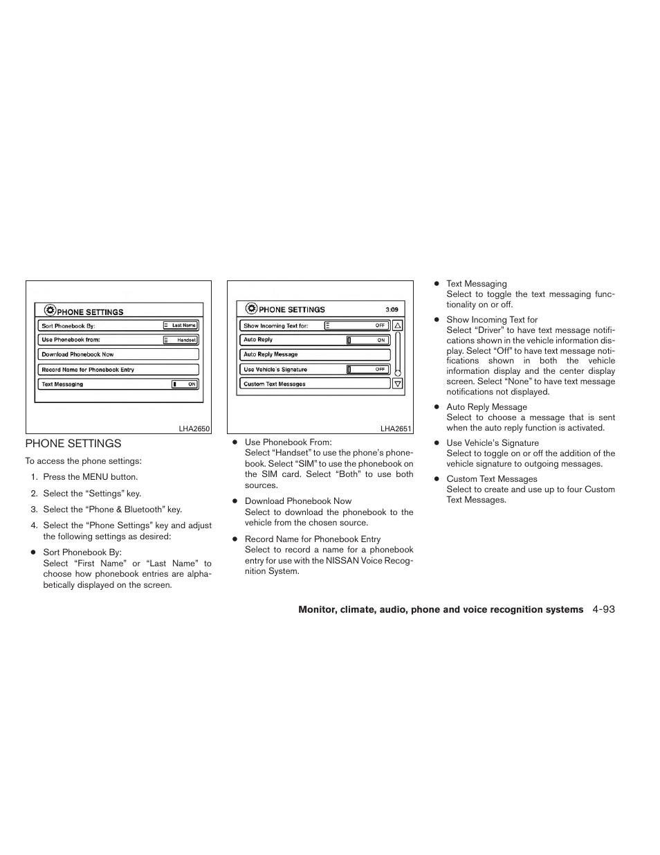 Phone settings -93 | NISSAN 2014 Versa Note - Owner's Manual User Manual | Page 236 / 372