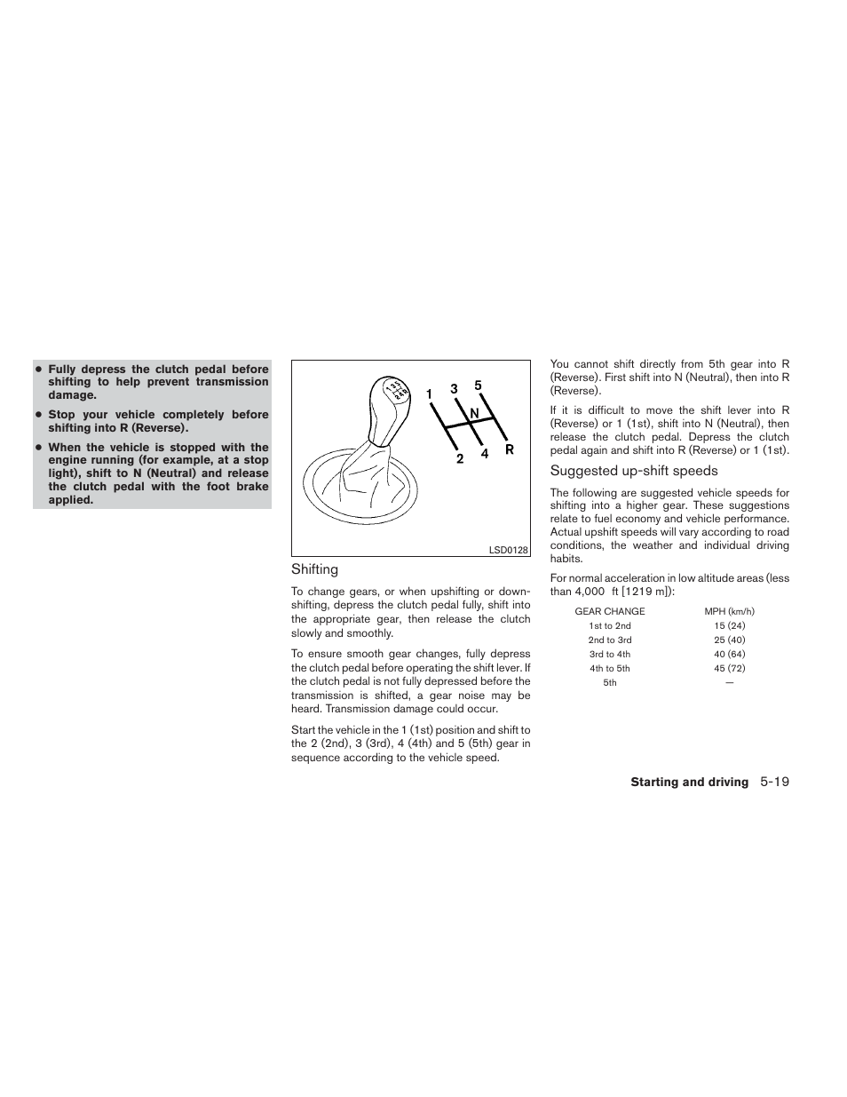 Shifting, Suggested up-shift speeds | NISSAN 2014 Versa Note - Owner's Manual User Manual | Page 262 / 372