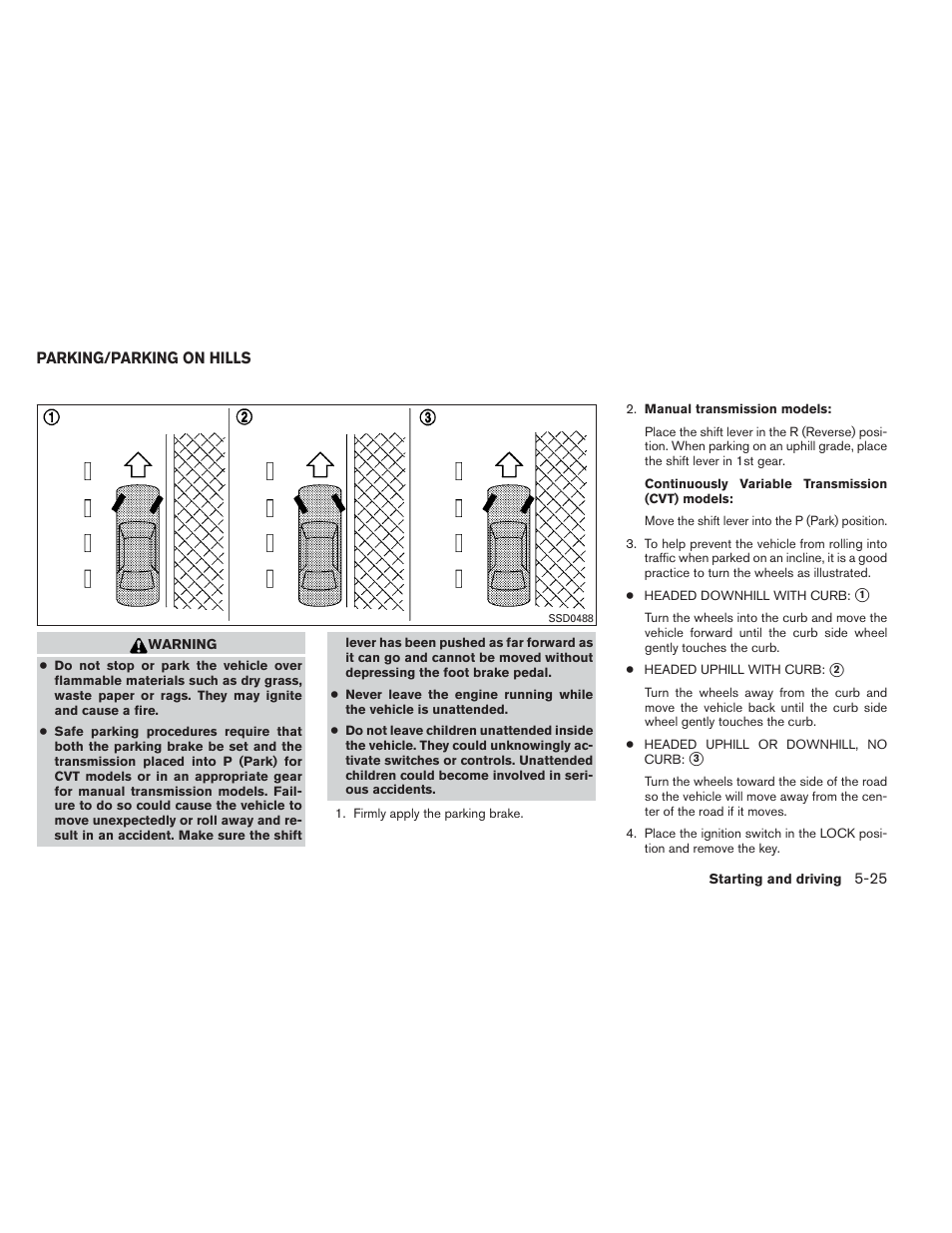 Parking/parking on hills -25 | NISSAN 2014 Versa Note - Owner's Manual User Manual | Page 268 / 372