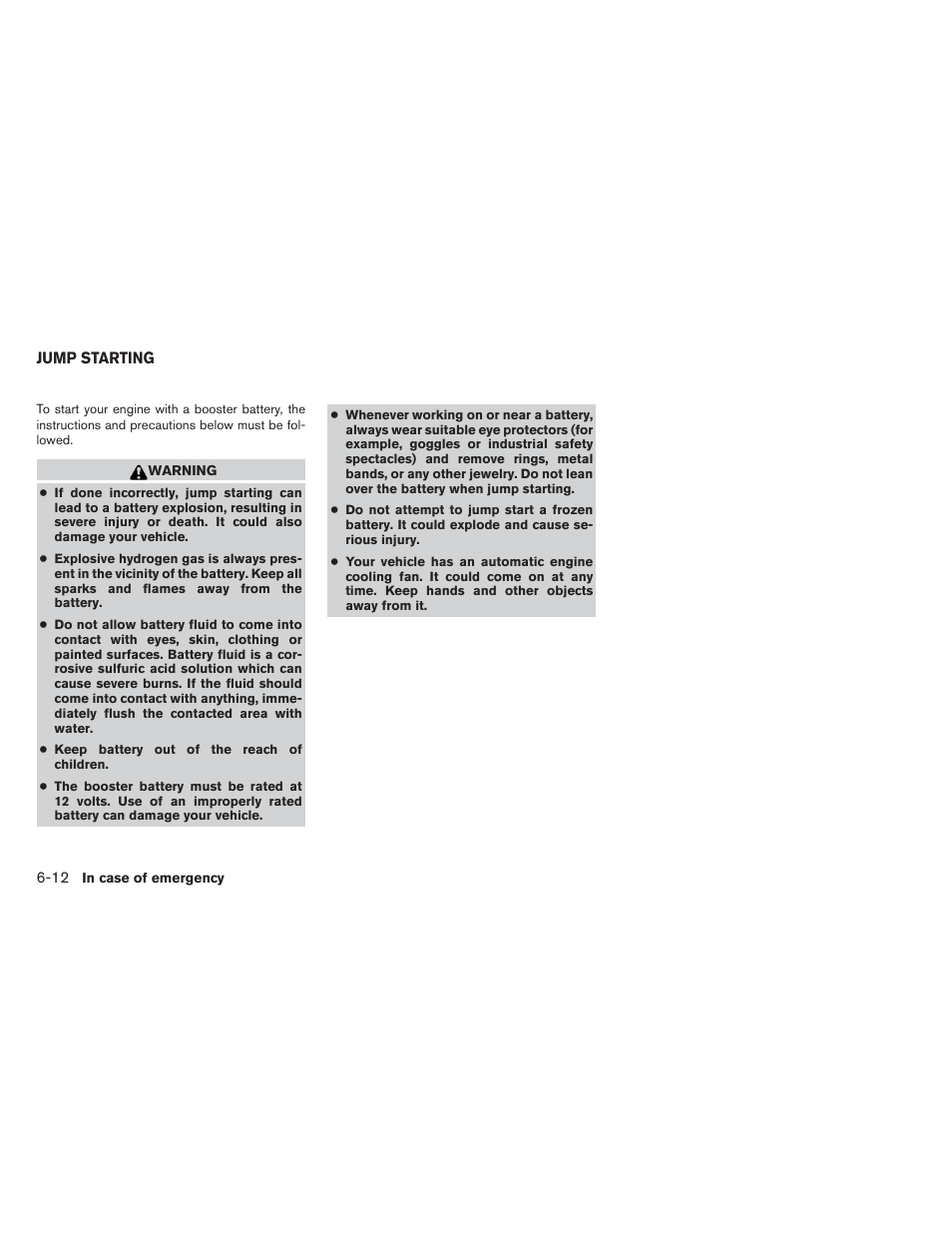 Jump starting -12 | NISSAN 2014 Versa Note - Owner's Manual User Manual | Page 287 / 372