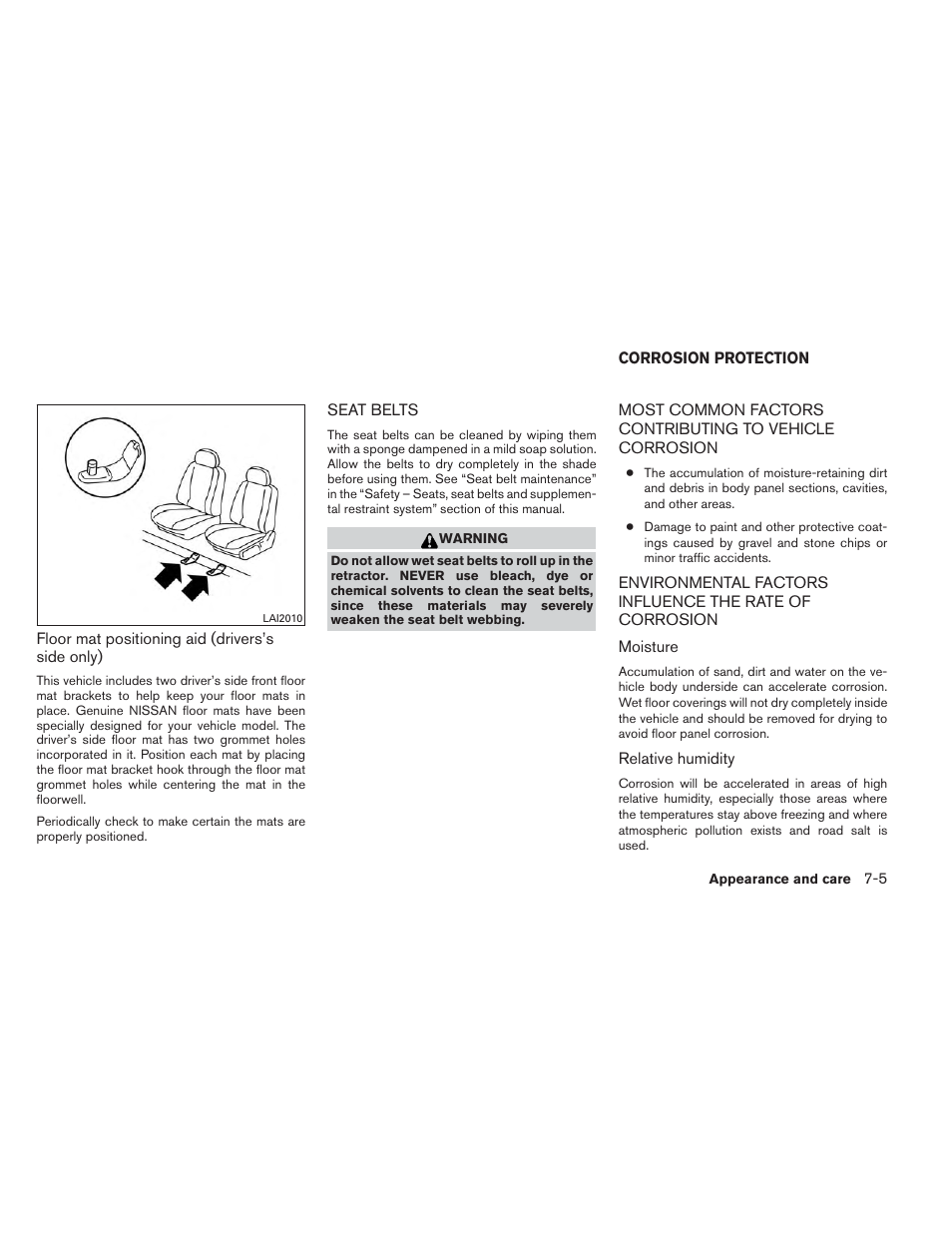 Seat belts -5, Corrosion protection -5 | NISSAN 2014 Versa Note - Owner's Manual User Manual | Page 300 / 372