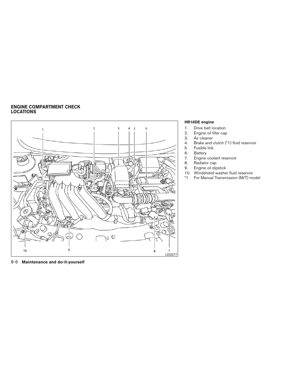 Engine compartment check locations -6 | NISSAN 2014 Versa Note - Owner's Manual User Manual | Page 307 / 372