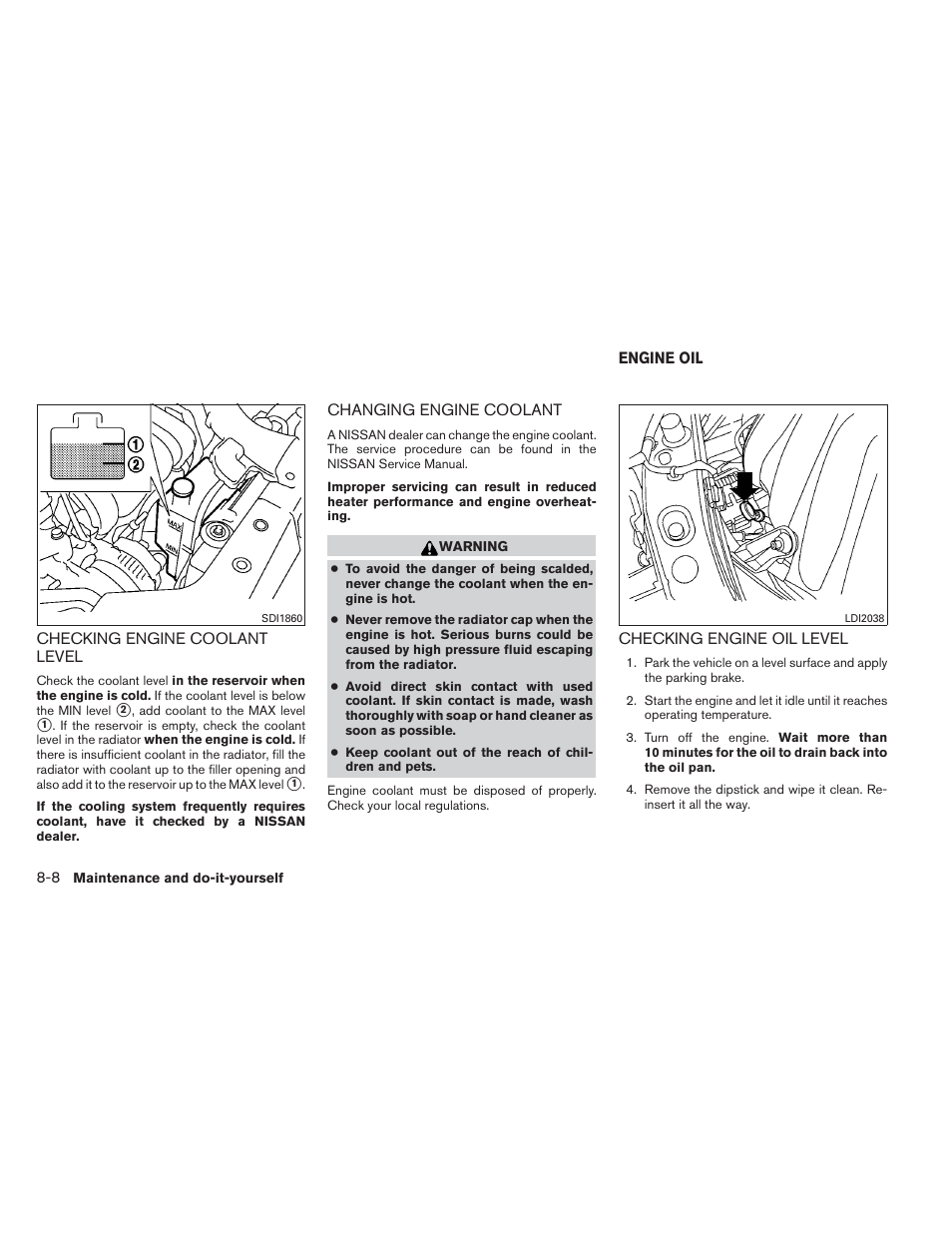 Engine oil -8, Checking engine oil level -8 | NISSAN 2014 Versa Note - Owner's Manual User Manual | Page 309 / 372