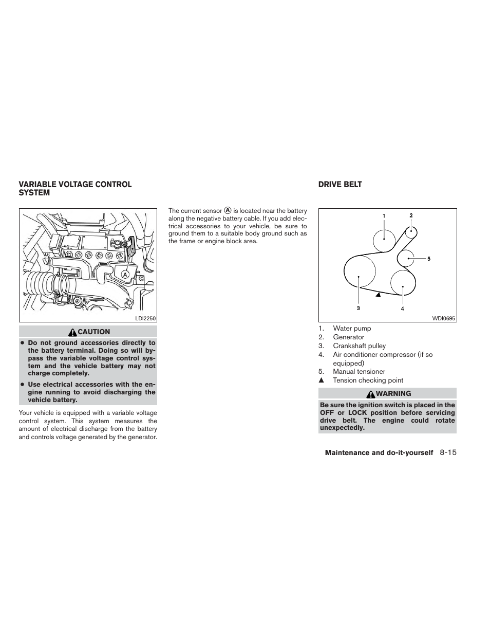 Variable voltage control system -15 drive belt -15 | NISSAN 2014 Versa Note - Owner's Manual User Manual | Page 316 / 372