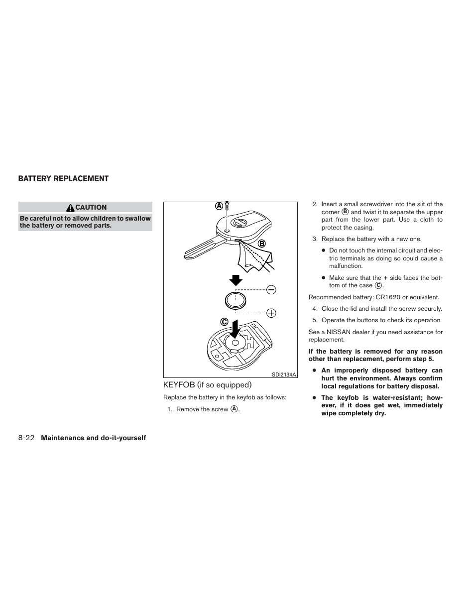 Battery replacement -22, Keyfob (if so equipped) -22 | NISSAN 2014 Versa Note - Owner's Manual User Manual | Page 323 / 372