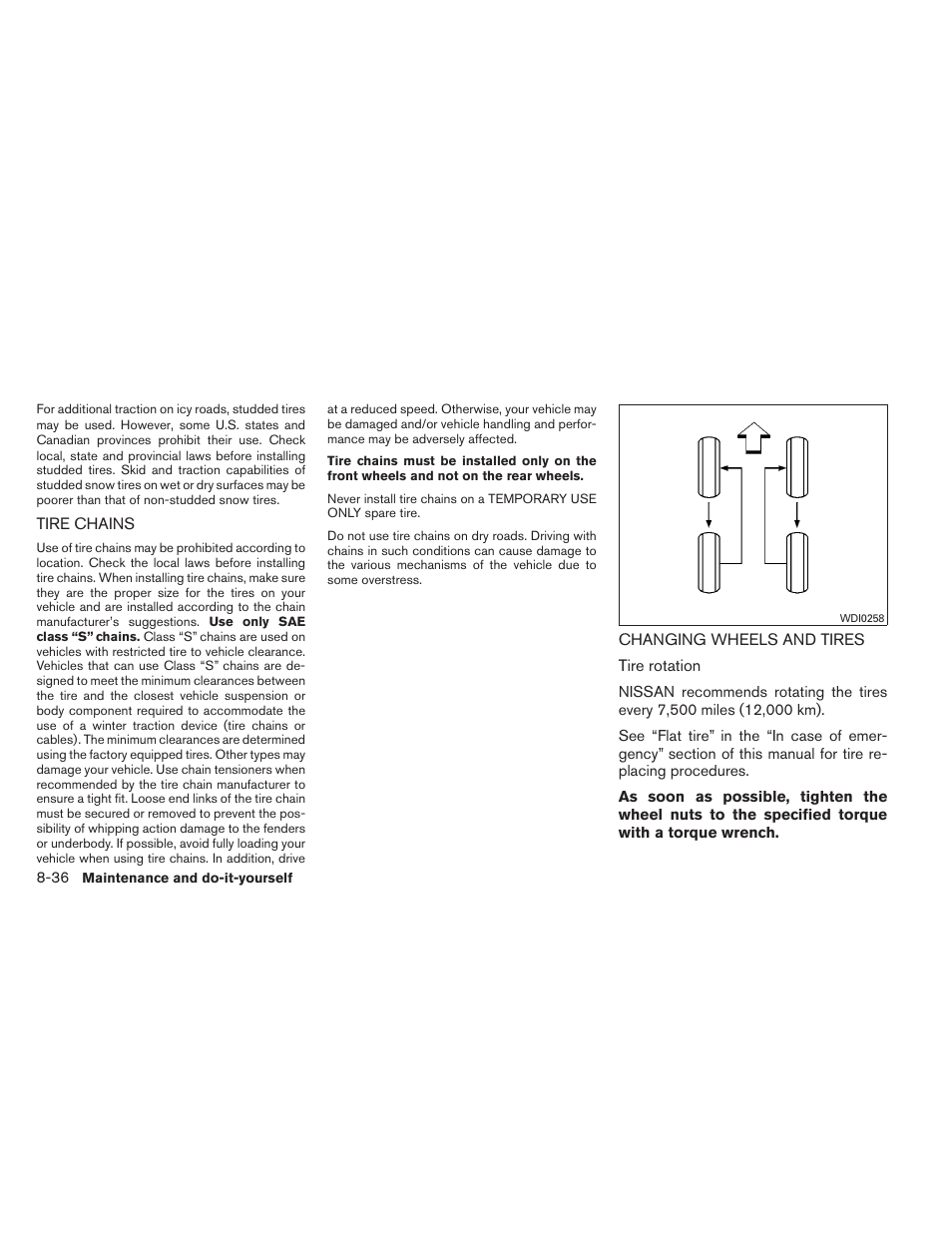 Tire chains -36 changing wheels and tires -36 | NISSAN 2014 Versa Note - Owner's Manual User Manual | Page 337 / 372