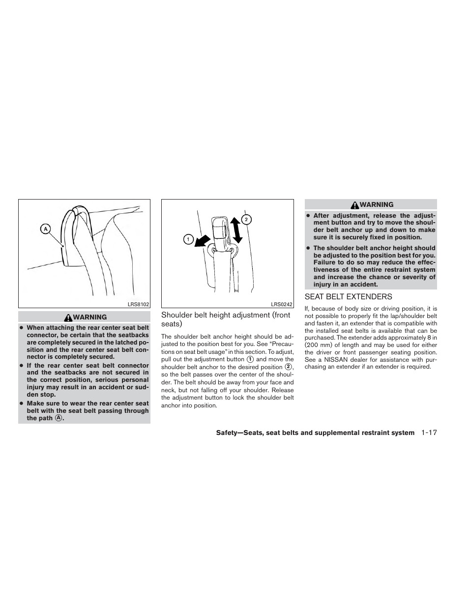 Seat belt extenders -17 | NISSAN 2014 Versa Note - Owner's Manual User Manual | Page 34 / 372