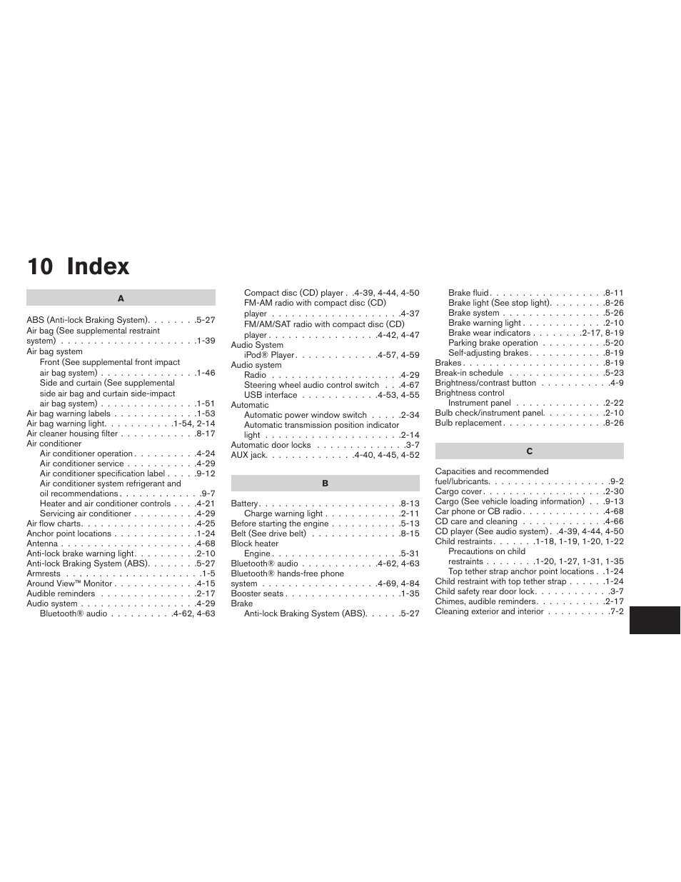 Index, 10 index | NISSAN 2014 Versa Note - Owner's Manual User Manual | Page 364 / 372