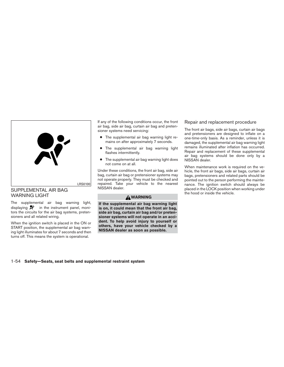 Supplemental air bag warning light -54 | NISSAN 2014 Versa Note - Owner's Manual User Manual | Page 71 / 372