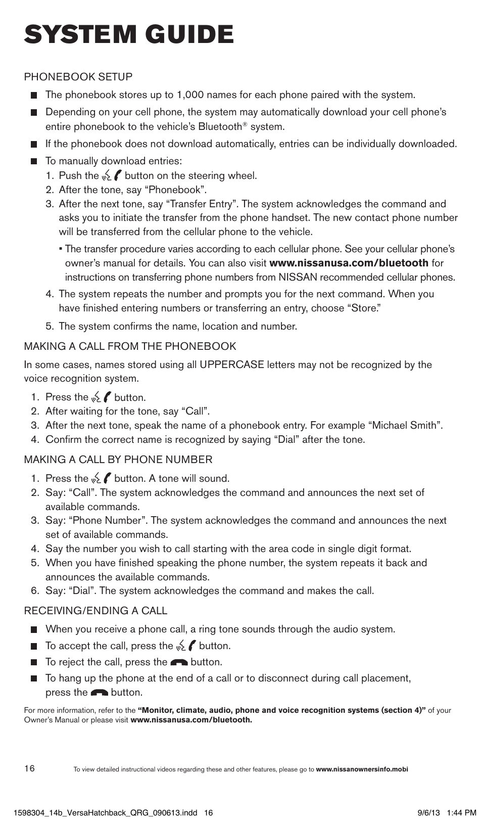 System guide | NISSAN 2014 Versa Note - Quick Reference Guide User Manual | Page 18 / 24