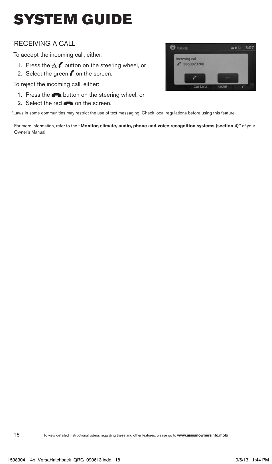 System guide | NISSAN 2014 Versa Note - Quick Reference Guide User Manual | Page 20 / 24