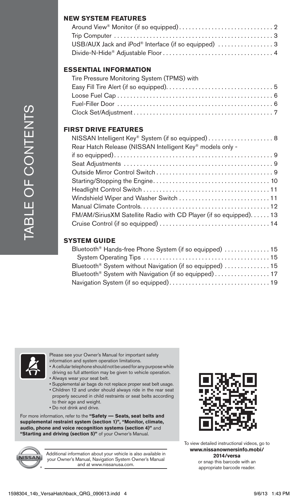 NISSAN 2014 Versa Note - Quick Reference Guide User Manual | Page 3 / 24