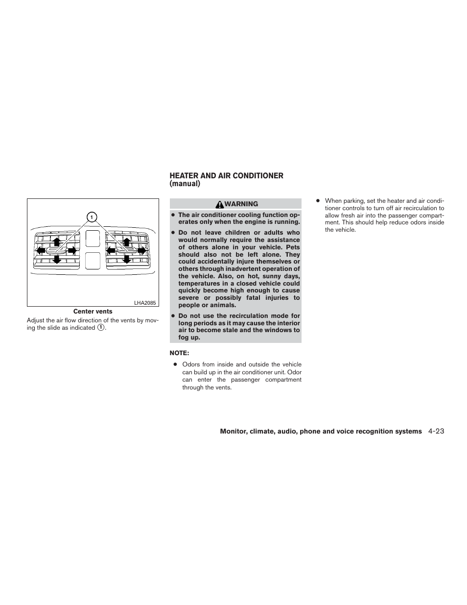 Heater and air conditioner (manual) -23 | NISSAN 2015 Versa Note - Owner's Manual User Manual | Page 170 / 376