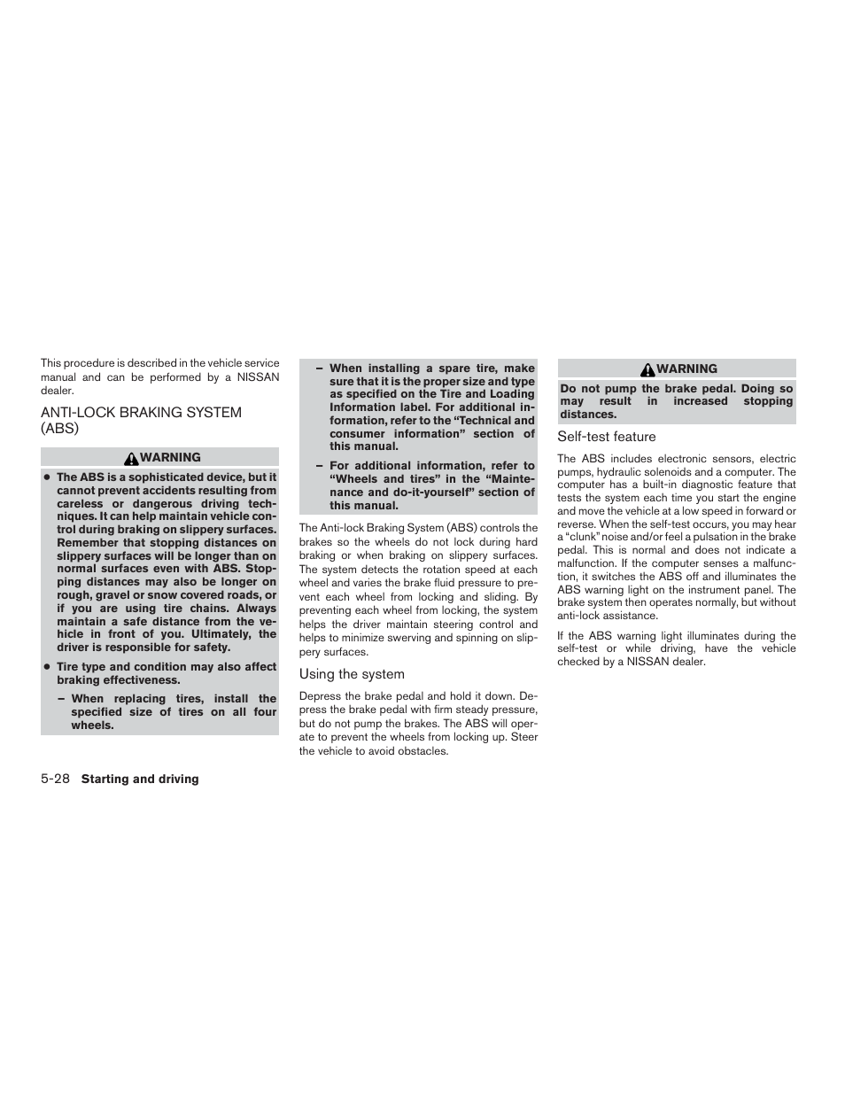 Anti-lock braking system (abs) -28 | NISSAN 2015 Versa Note - Owner's Manual User Manual | Page 277 / 376