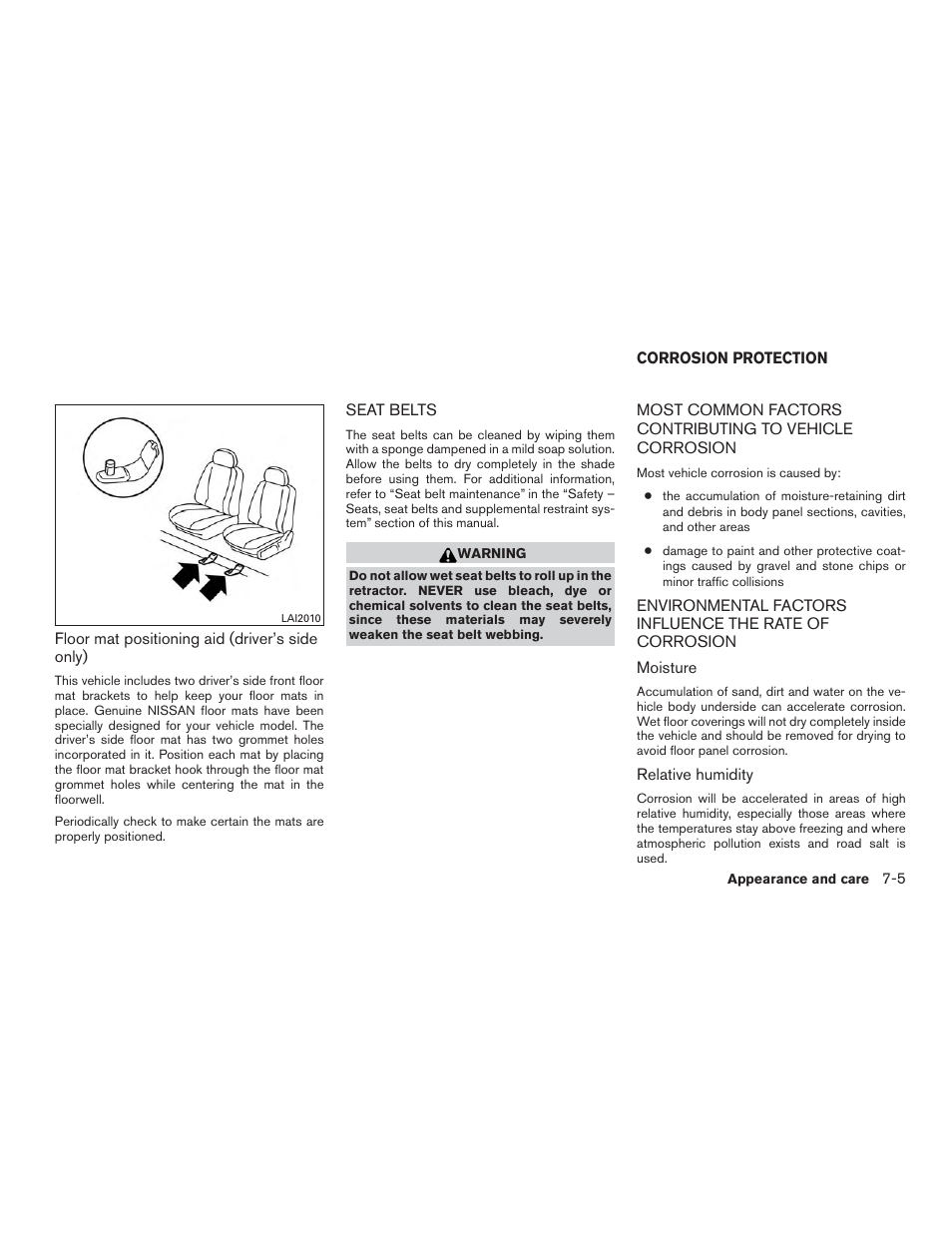 Seat belts -5, Corrosion protection -5 | NISSAN 2015 Versa Note - Owner's Manual User Manual | Page 304 / 376