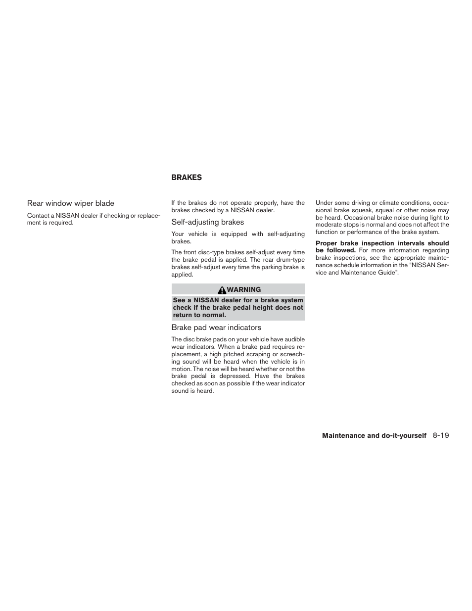 Brakes -19 | NISSAN 2015 Versa Note - Owner's Manual User Manual | Page 324 / 376