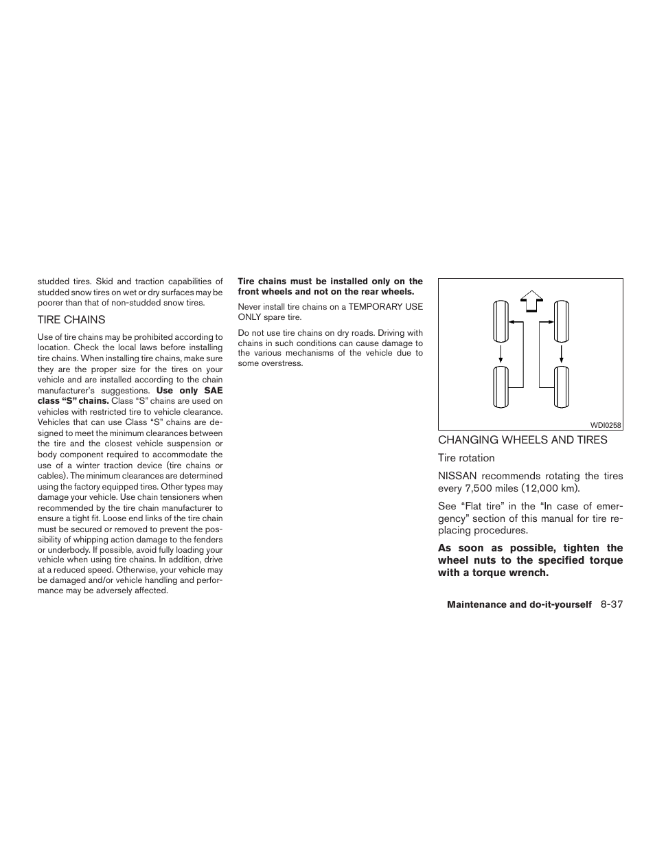 Tire chains -37 changing wheels and tires -37 | NISSAN 2015 Versa Note - Owner's Manual User Manual | Page 342 / 376