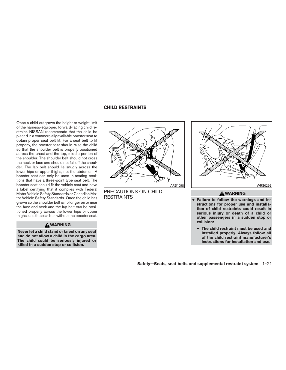 Child restraints -21, Precautions on child restraints -21 | NISSAN 2015 Versa Note - Owner's Manual User Manual | Page 38 / 376