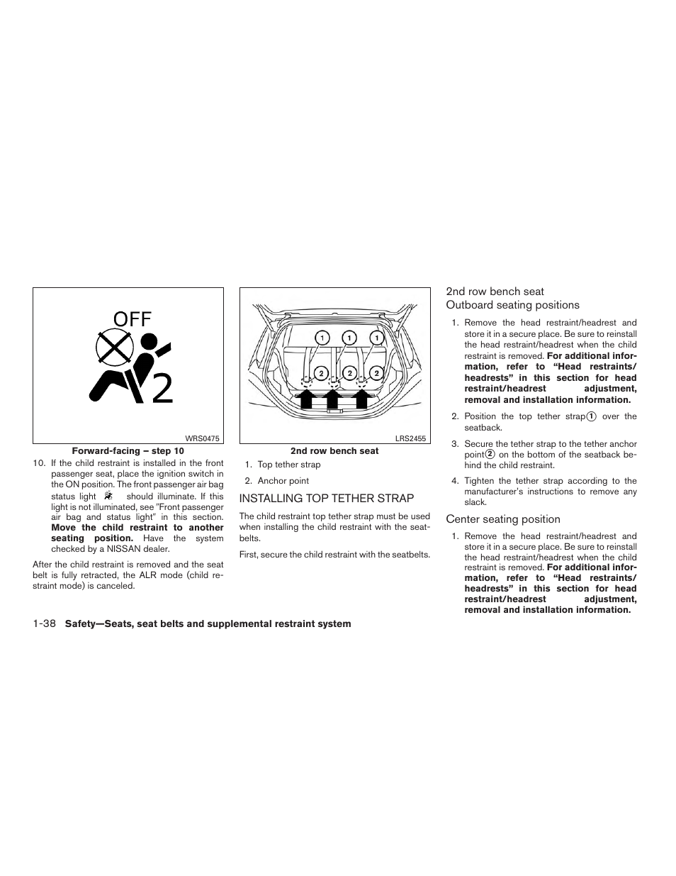 Installing top tether strap -38 | NISSAN 2015 Versa Note - Owner's Manual User Manual | Page 55 / 376