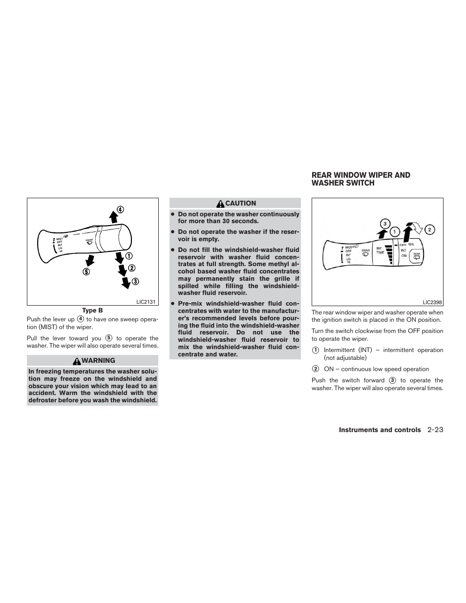 Rear window wiper and washer switch -23 | NISSAN 2015 Versa Note - Owner's Manual User Manual | Page 98 / 376