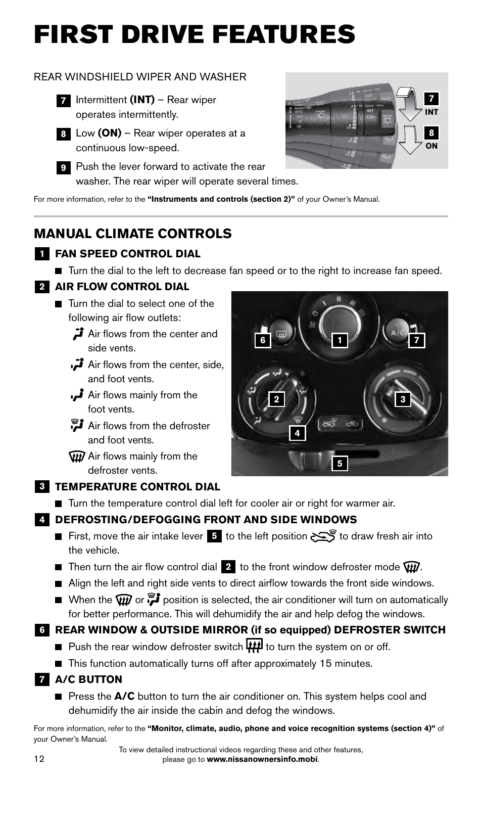 First drive features, Manual climate controls | NISSAN 2015 Versa Note - Quick Reference Guide User Manual | Page 14 / 24