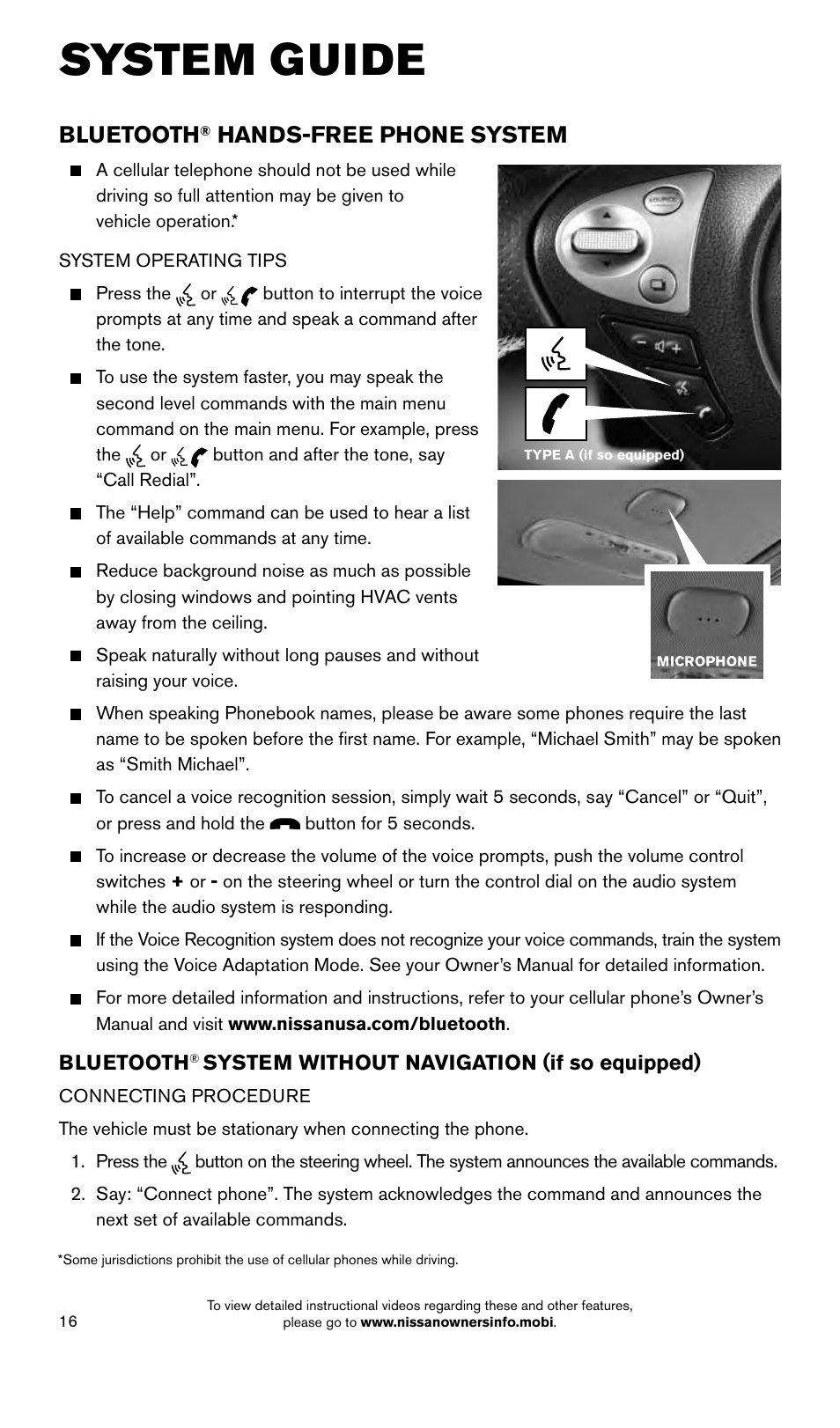 System guide, Bluetooth, Hands-free phone system | NISSAN 2015 Versa Note - Quick Reference Guide User Manual | Page 18 / 24