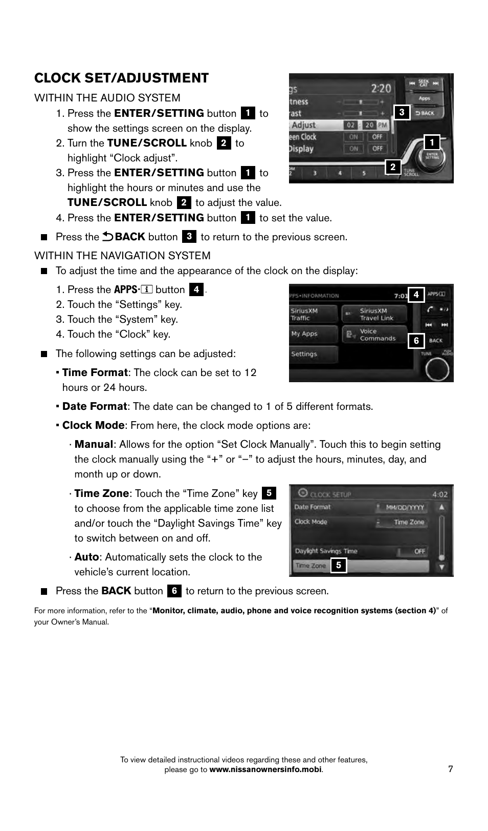 Clock set/adjustment | NISSAN 2015 Versa Note - Quick Reference Guide User Manual | Page 9 / 24