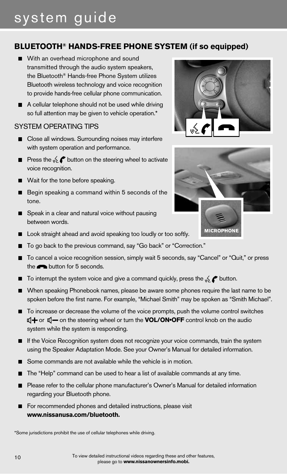 System guide, Bluetooth, Hands-free phone system (if so equipped) | NISSAN 2012 Versa Sedan - Quick Reference Guide User Manual | Page 12 / 16