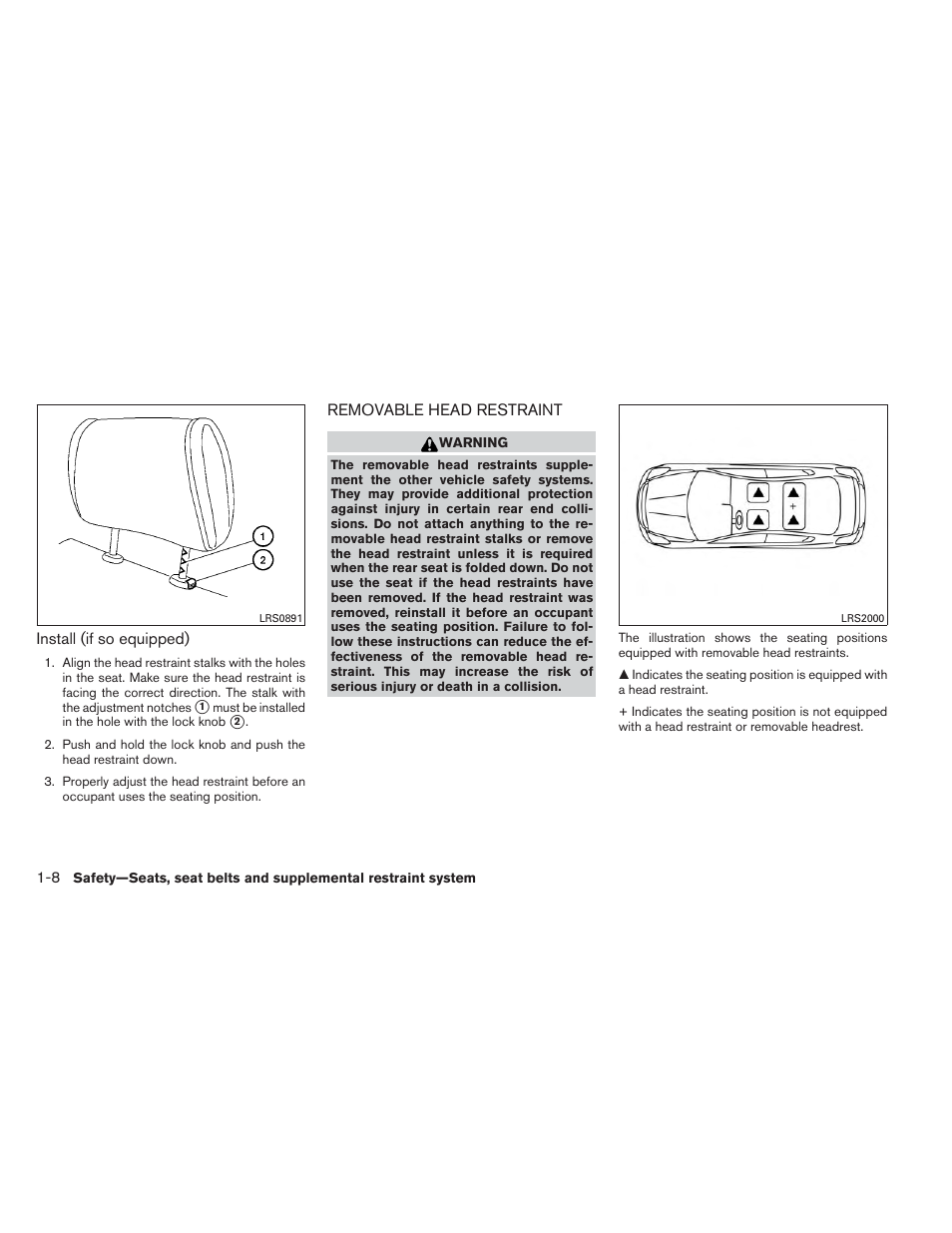 Removable head restraint -8 | NISSAN 2013 Versa Sedan - Owner's Manual User Manual | Page 25 / 331