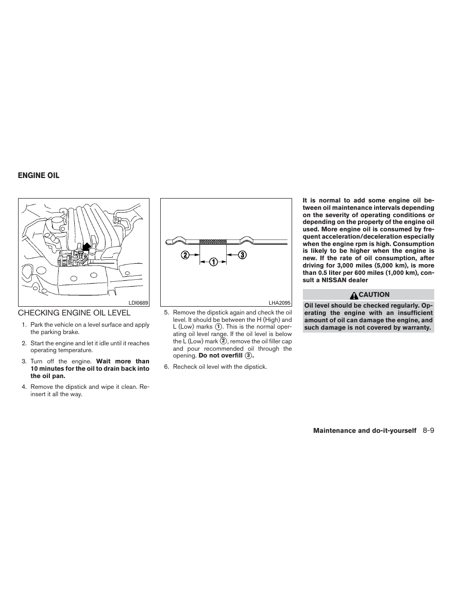 Engine oil -9, Checking engine oil level -9 | NISSAN 2013 Versa Sedan - Owner's Manual User Manual | Page 270 / 331