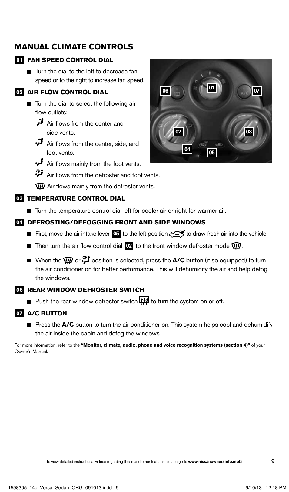 Manual climate controls | NISSAN 2014 Versa Sedan - Quick Reference Guide User Manual | Page 11 / 20