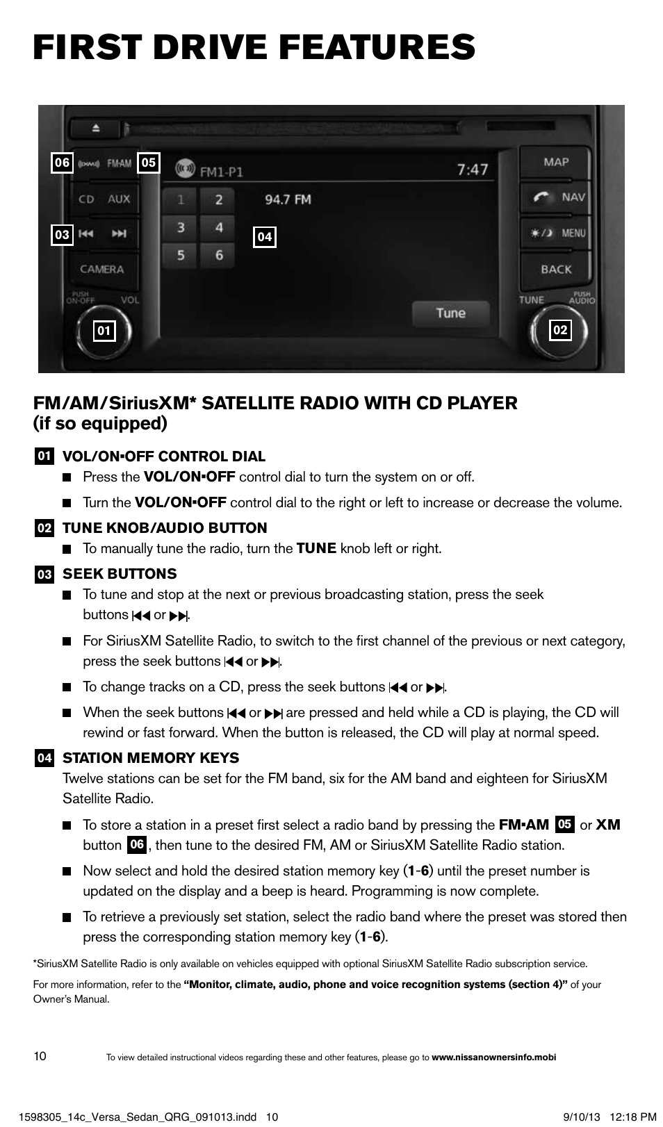 First drive features | NISSAN 2014 Versa Sedan - Quick Reference Guide User Manual | Page 12 / 20