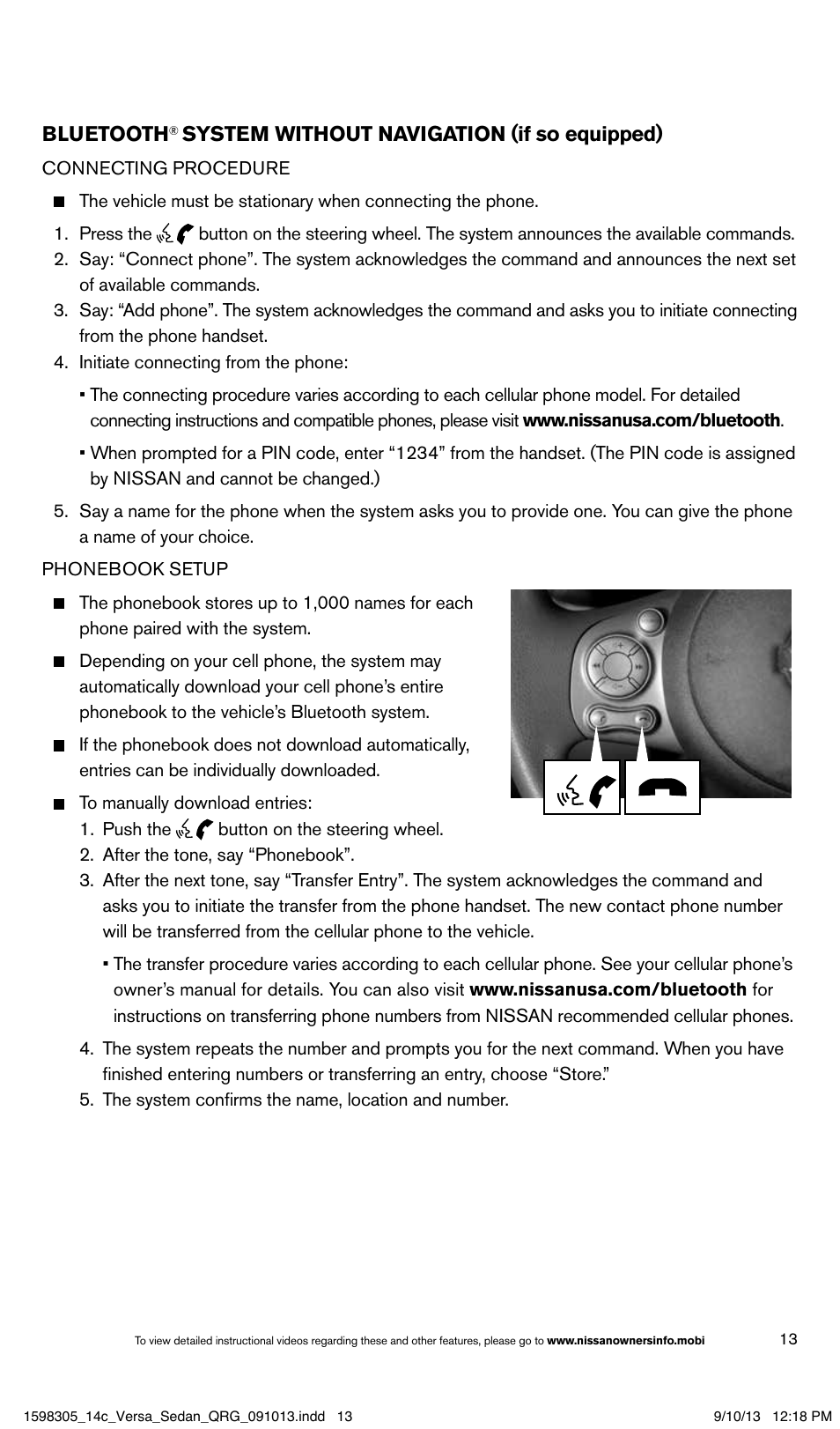 NISSAN 2014 Versa Sedan - Quick Reference Guide User Manual | Page 15 / 20