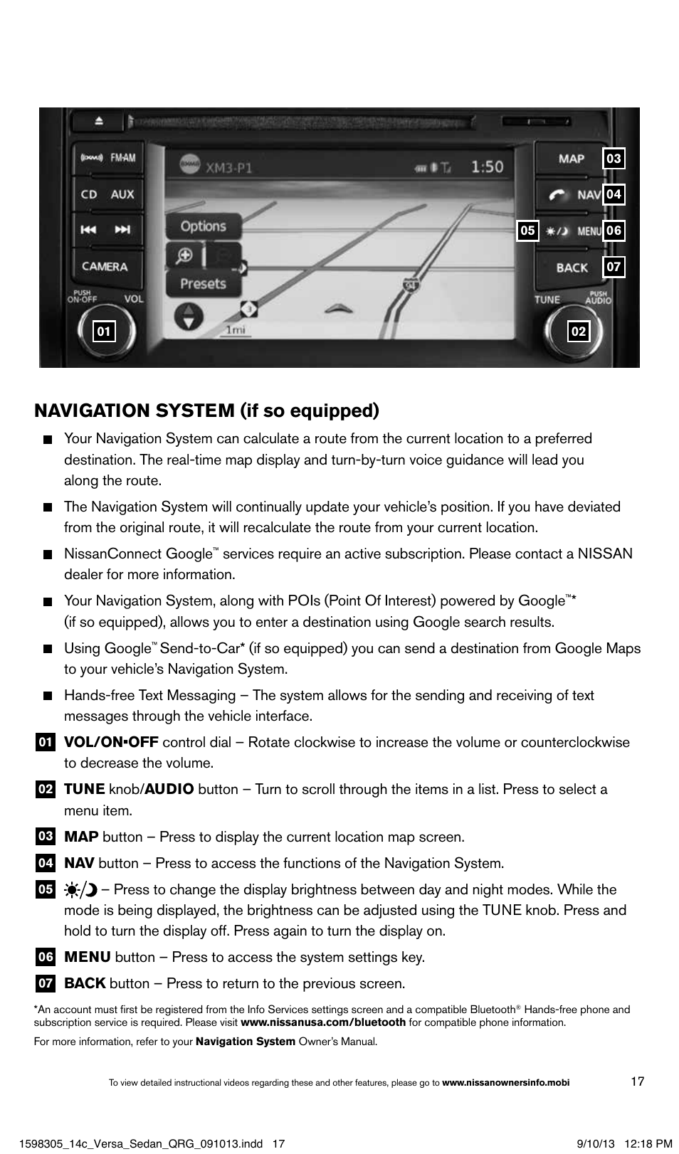 Navigation system (if so equipped) | NISSAN 2014 Versa Sedan - Quick Reference Guide User Manual | Page 19 / 20