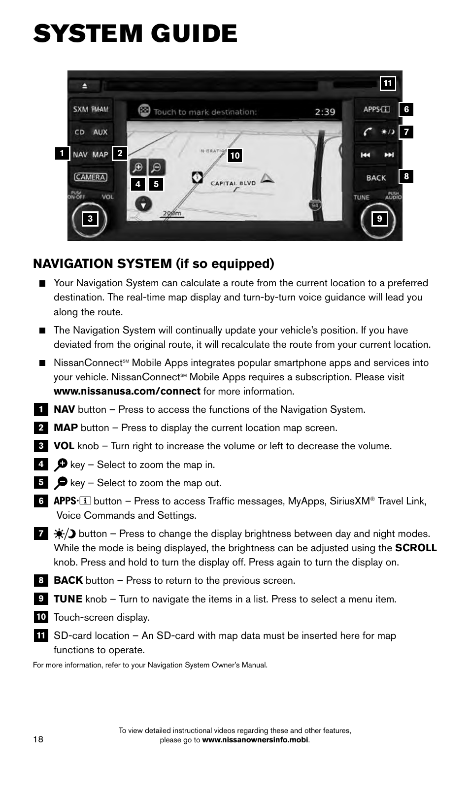 System guide, Navigation system (if so equipped) | NISSAN 2015 Versa Sedan - Quick Reference Guide User Manual | Page 20 / 24