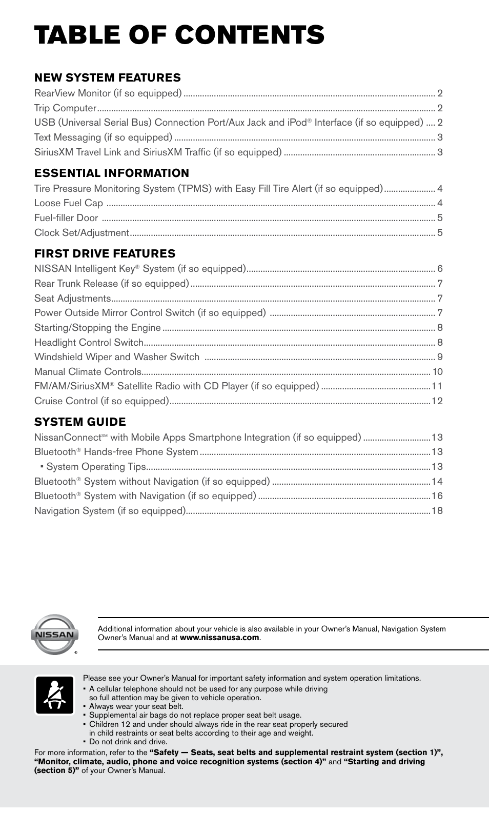 NISSAN 2015 Versa Sedan - Quick Reference Guide User Manual | Page 3 / 24