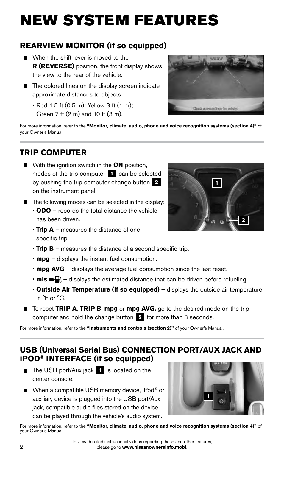 New system features, Rearview monitor (if so equipped), Interface (if so equipped) | Trip computer | NISSAN 2015 Versa Sedan - Quick Reference Guide User Manual | Page 4 / 24
