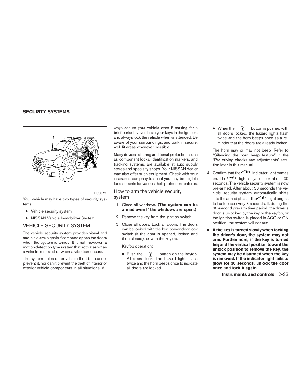 Security systems -23, Vehicle security system -23 | NISSAN 2011 Xterra - Owner's Manual User Manual | Page 100 / 339